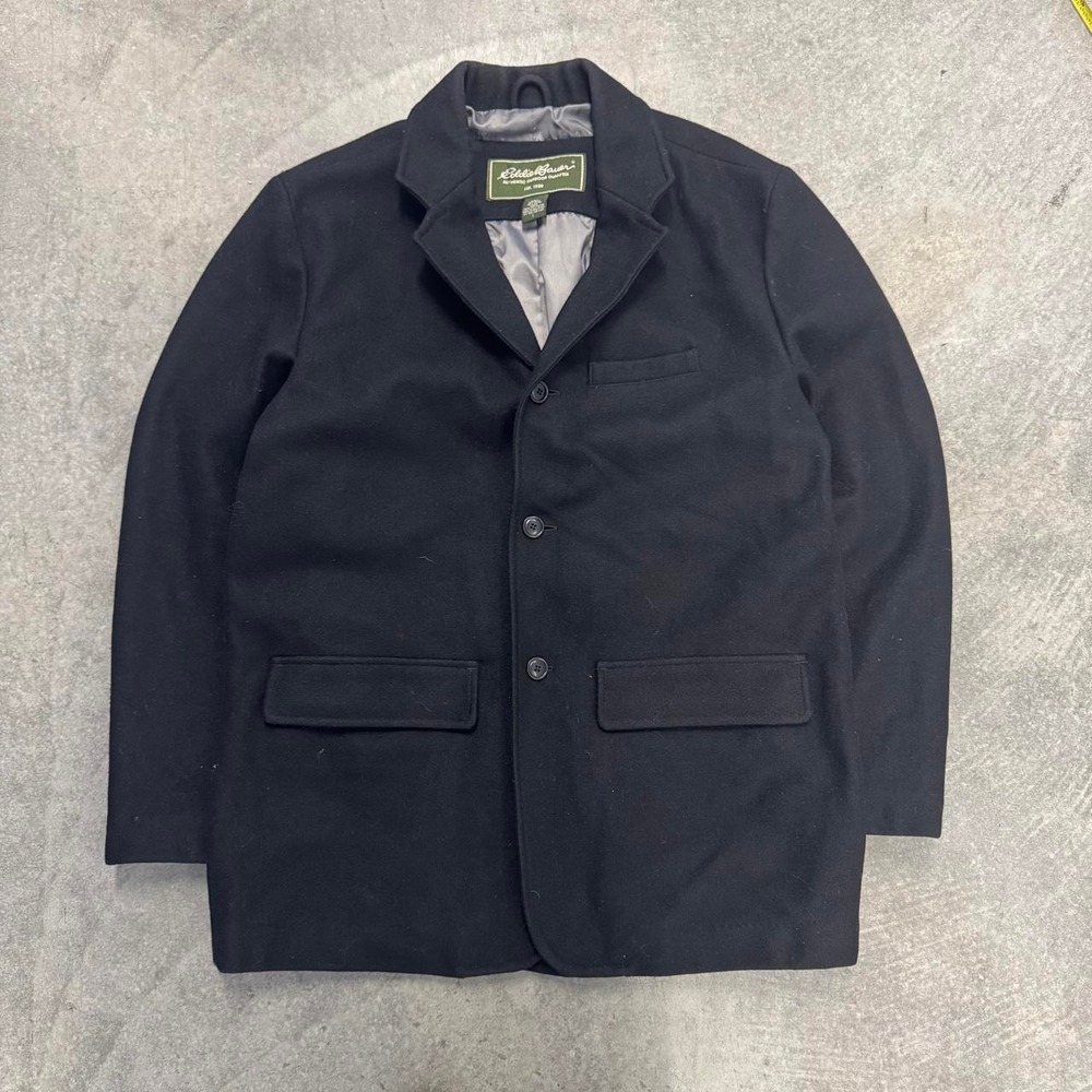 Vintage Eddie Bauer Black Wool Blazer Coat Oversized 3-Button Sport Coat Large